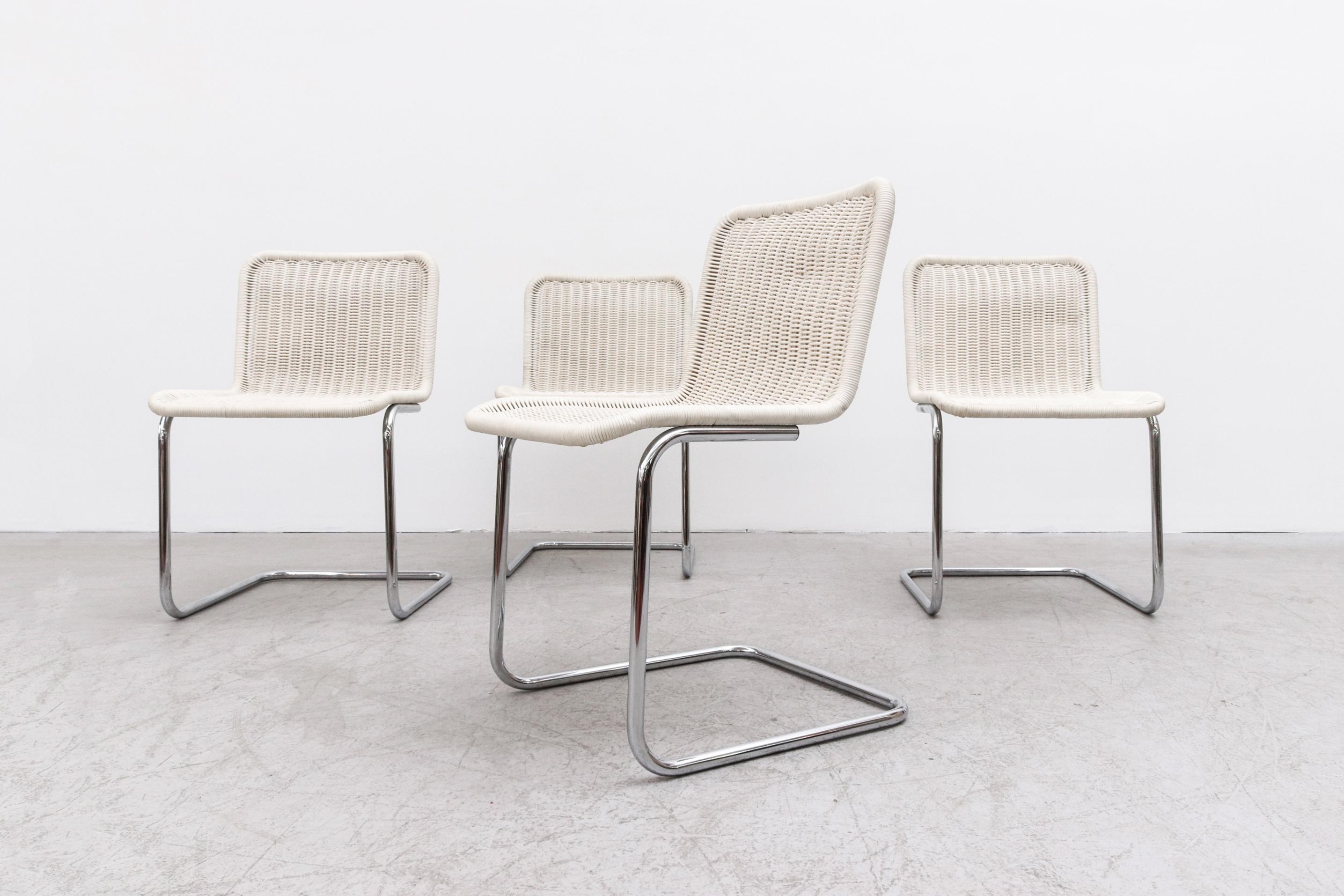 Set of 4 Marcel Breuer Style Woven Rattan and Chrome Chairs 2