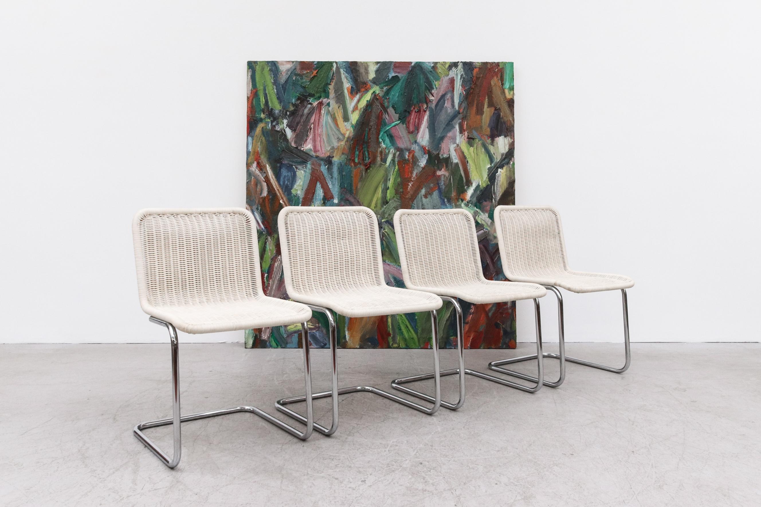 Set of 4 Marcel Breuer Style Woven Rattan and Chrome Chairs 3