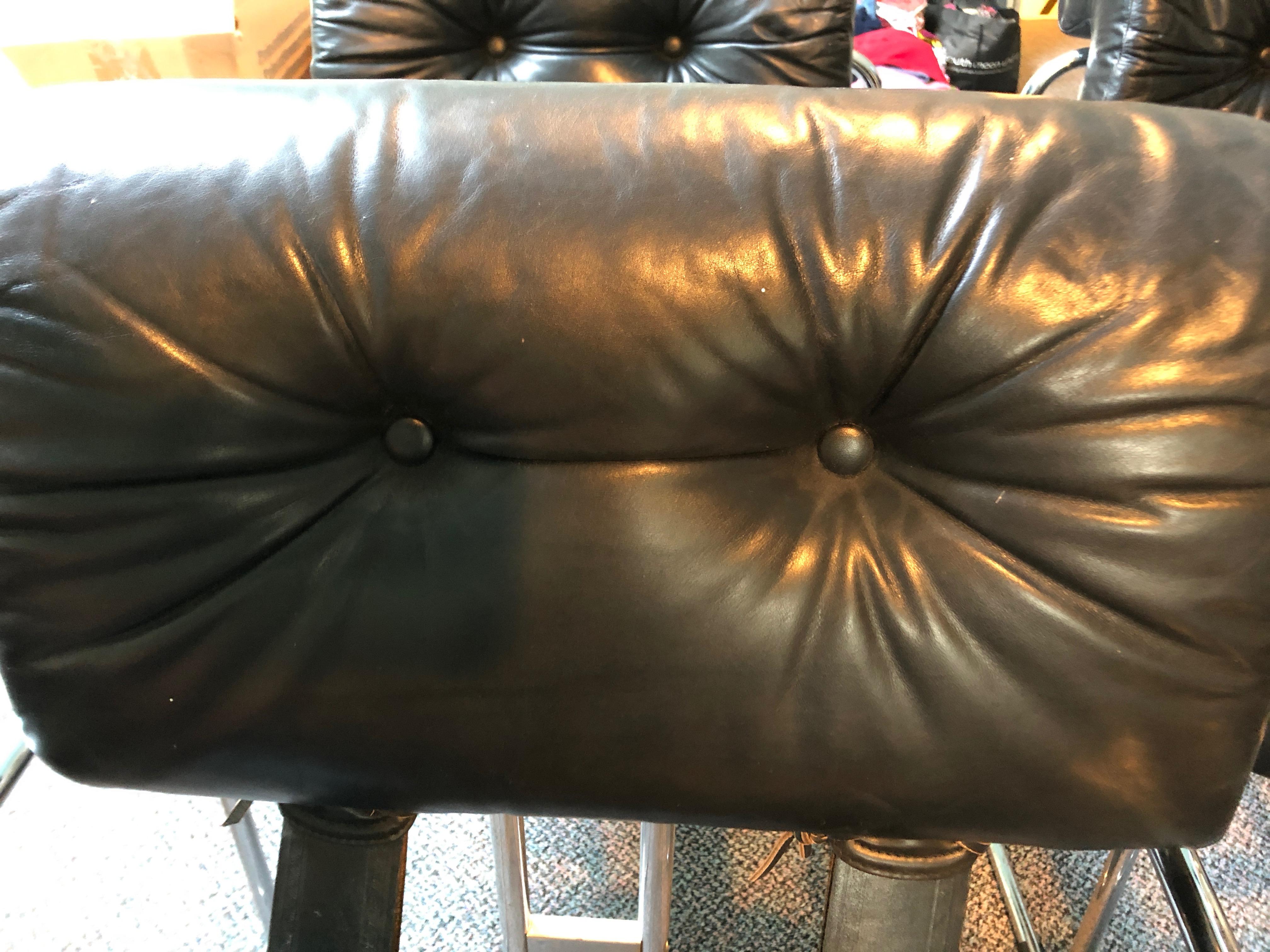 Mid-20th Century Set of 4 Mariani Black Leather & Chrome Mid-Century Modern Armchairs