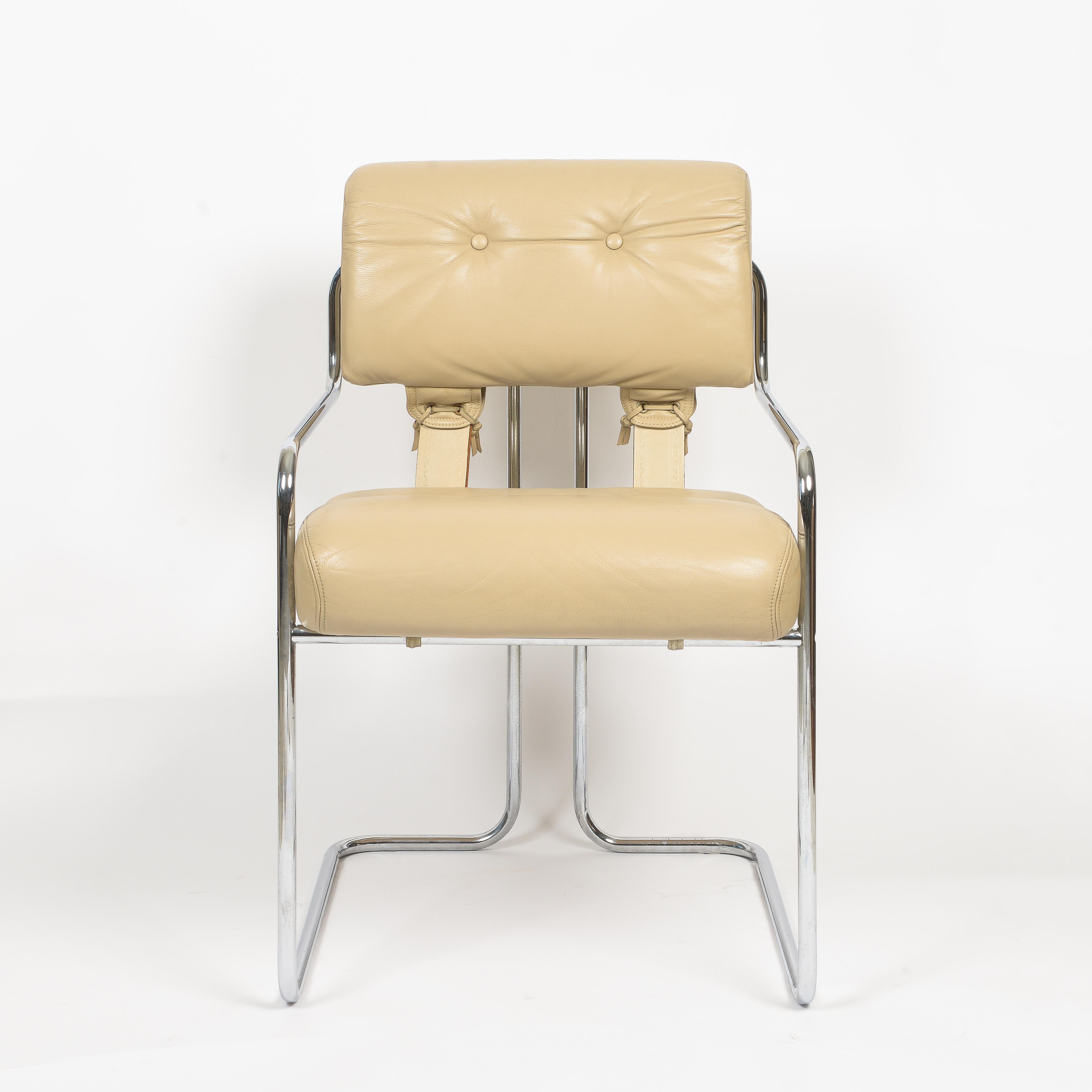 Mid-Century Modern Set of 4 Mariani Italian Mid-Century Tucroma Beige Chrome Dinning Chairs