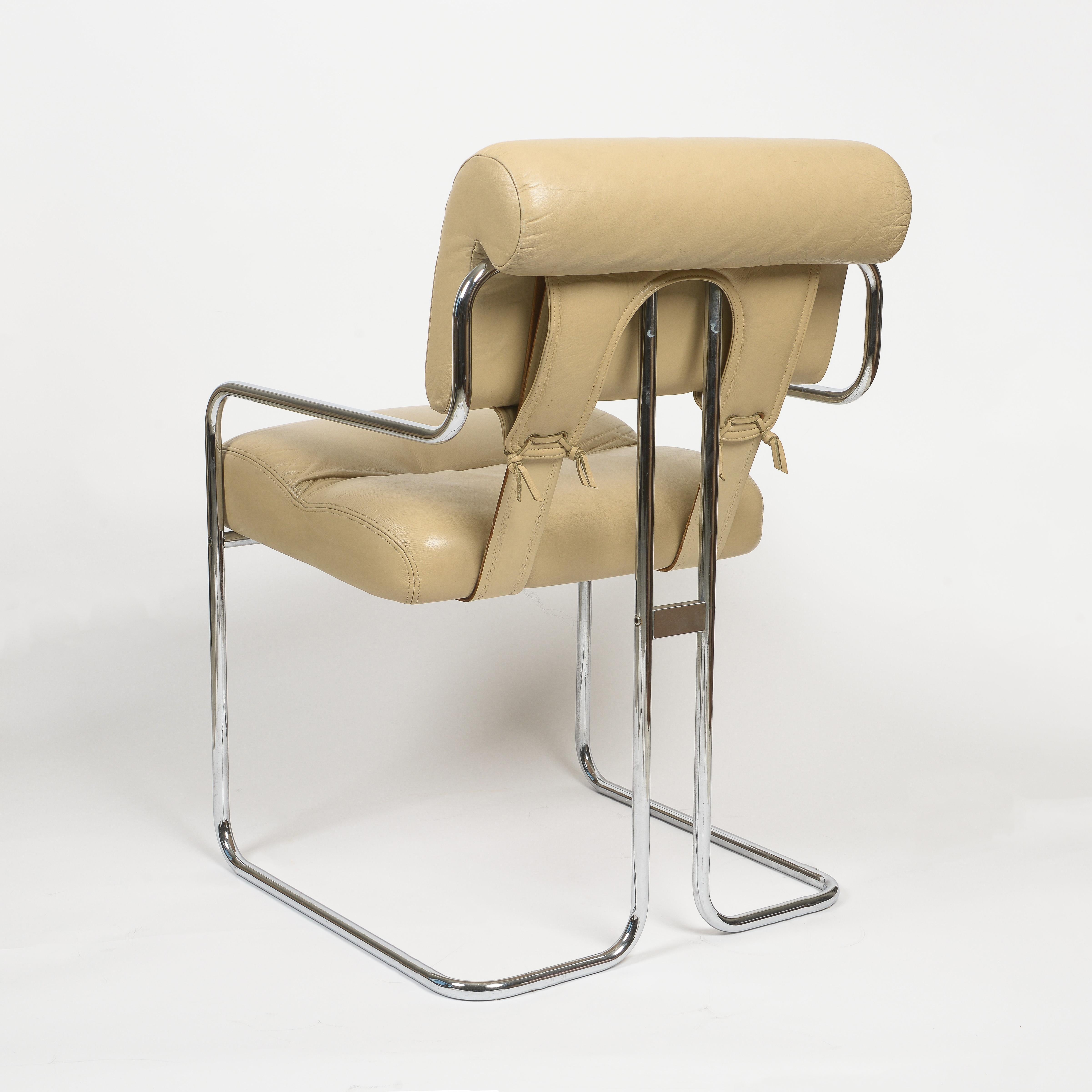 20th Century Set of 4 Mariani Italian Mid-Century Tucroma Beige Chrome Dinning Chairs