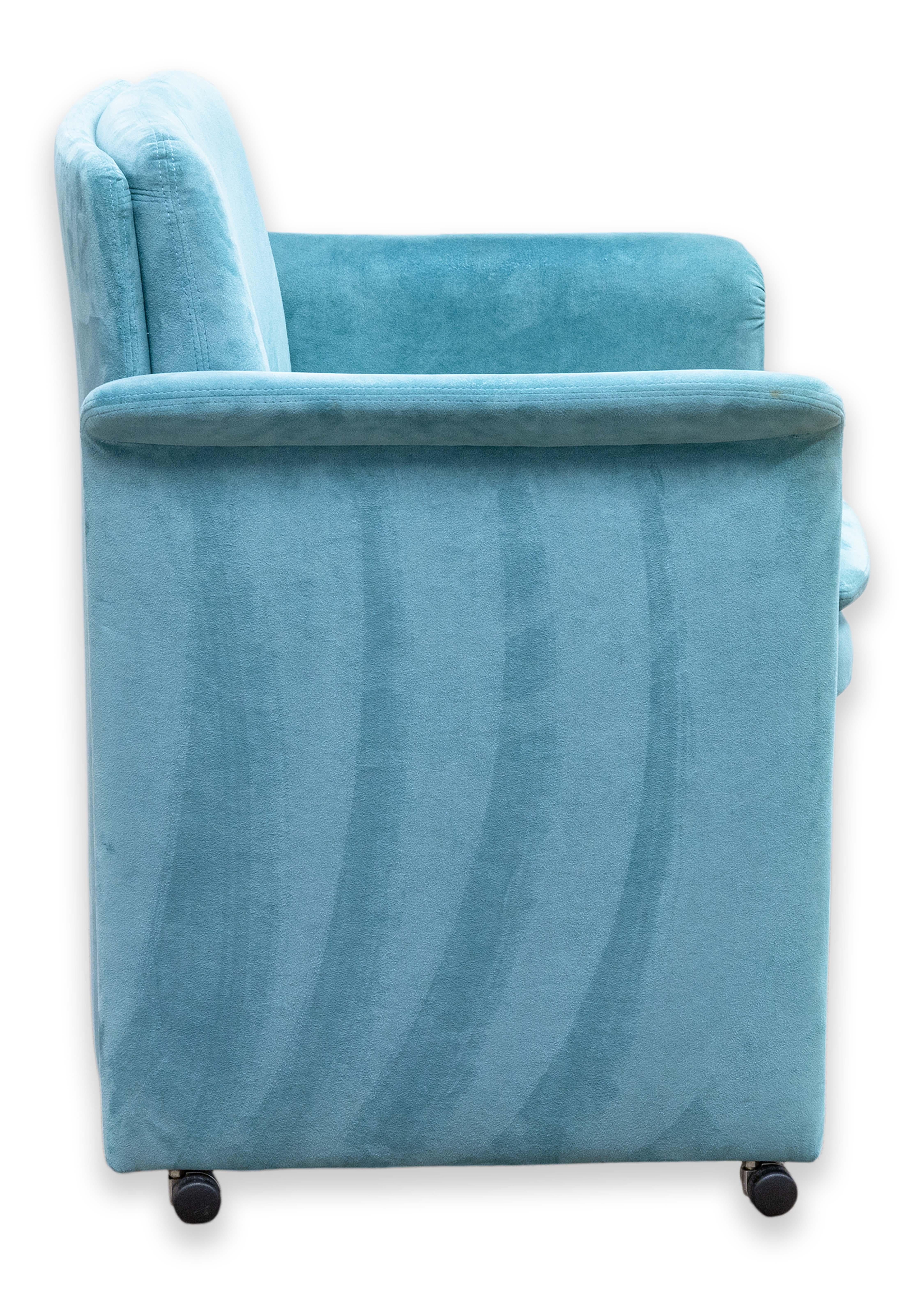 Set of 4 Mario Bellini for Cassina 401 Break Style Blue Velvet Rolling Armchairs 4