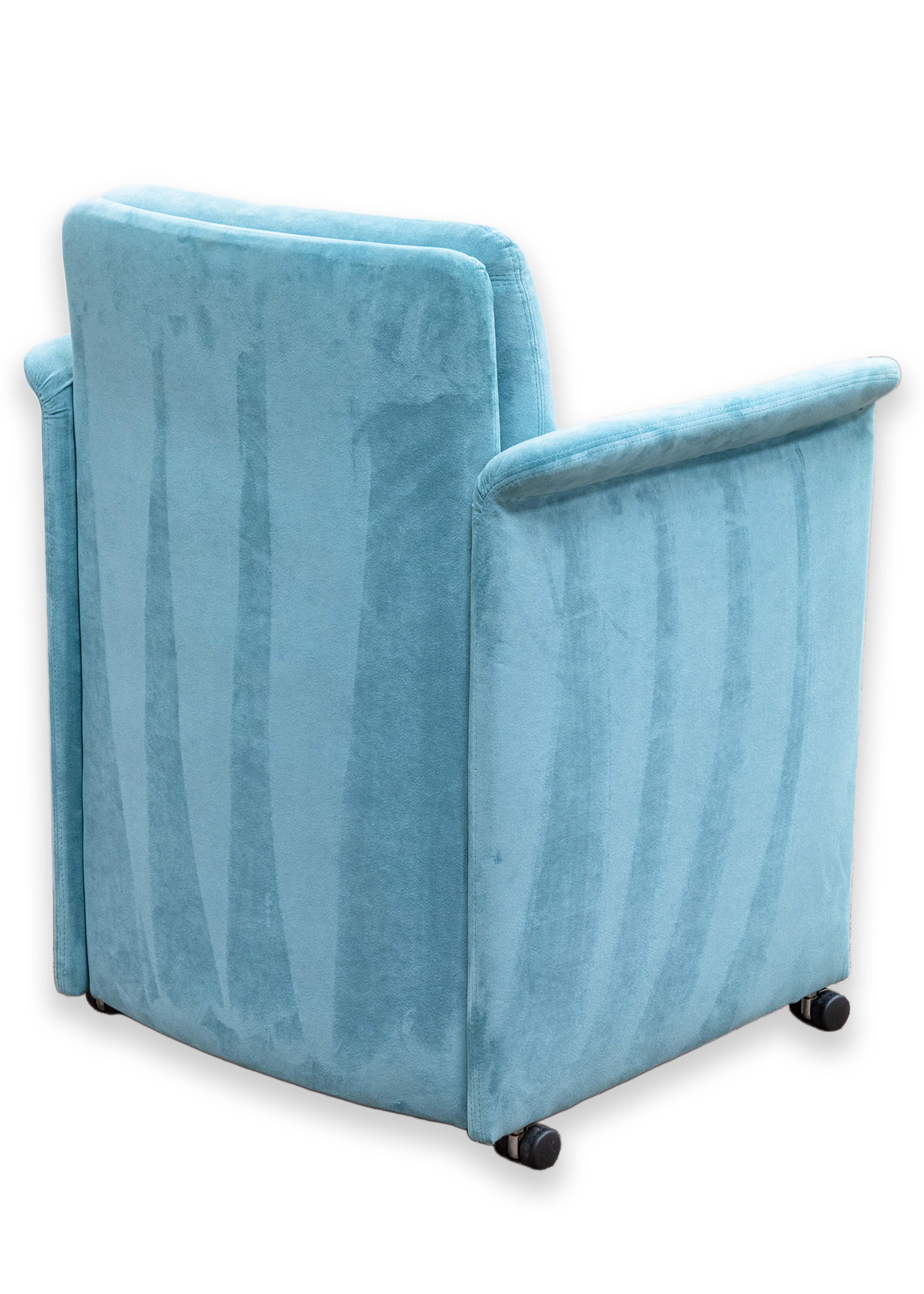 Set of 4 Mario Bellini for Cassina 401 Break Style Blue Velvet Rolling Armchairs 5