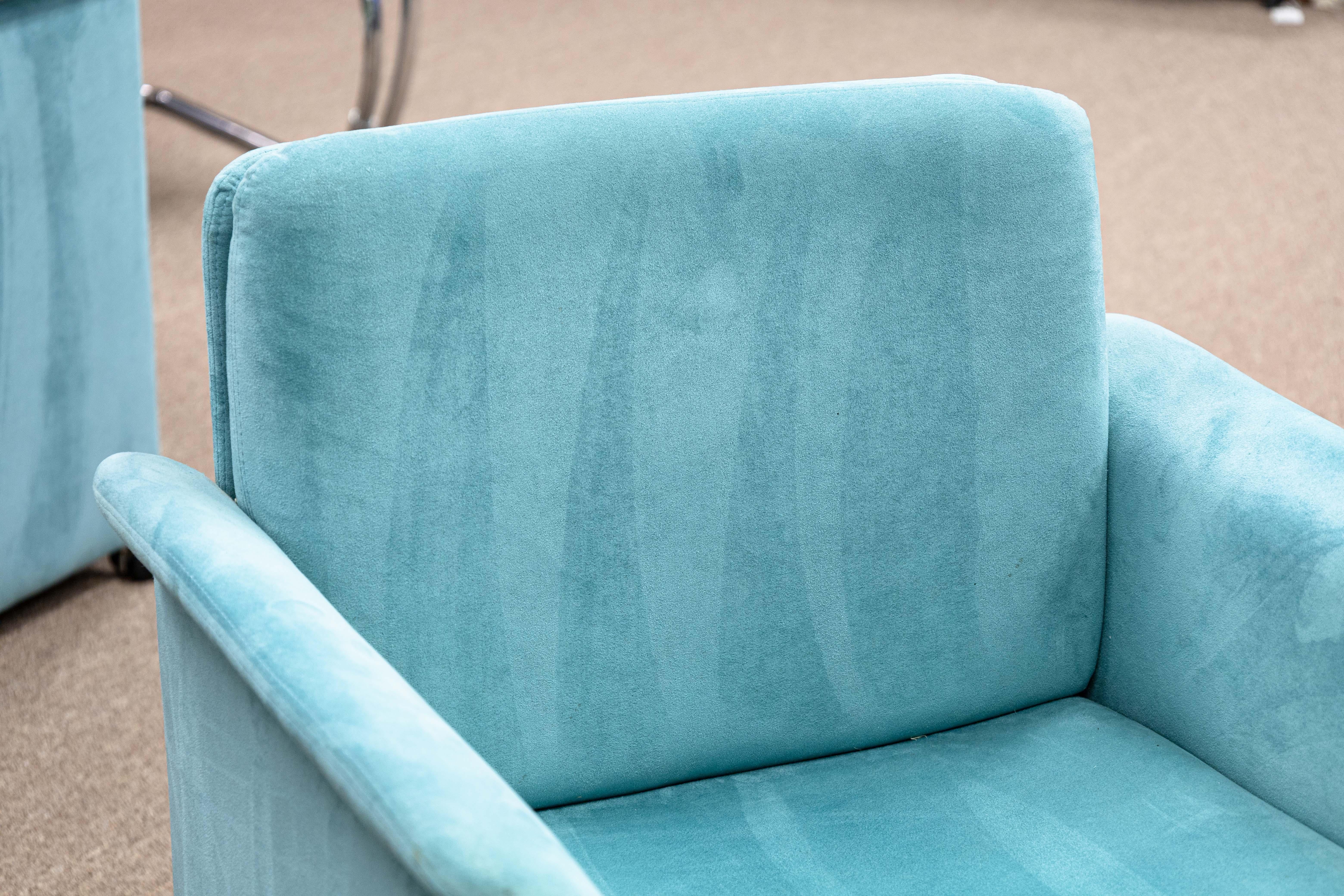 Italian Set of 4 Mario Bellini for Cassina 401 Break Style Blue Velvet Rolling Armchairs