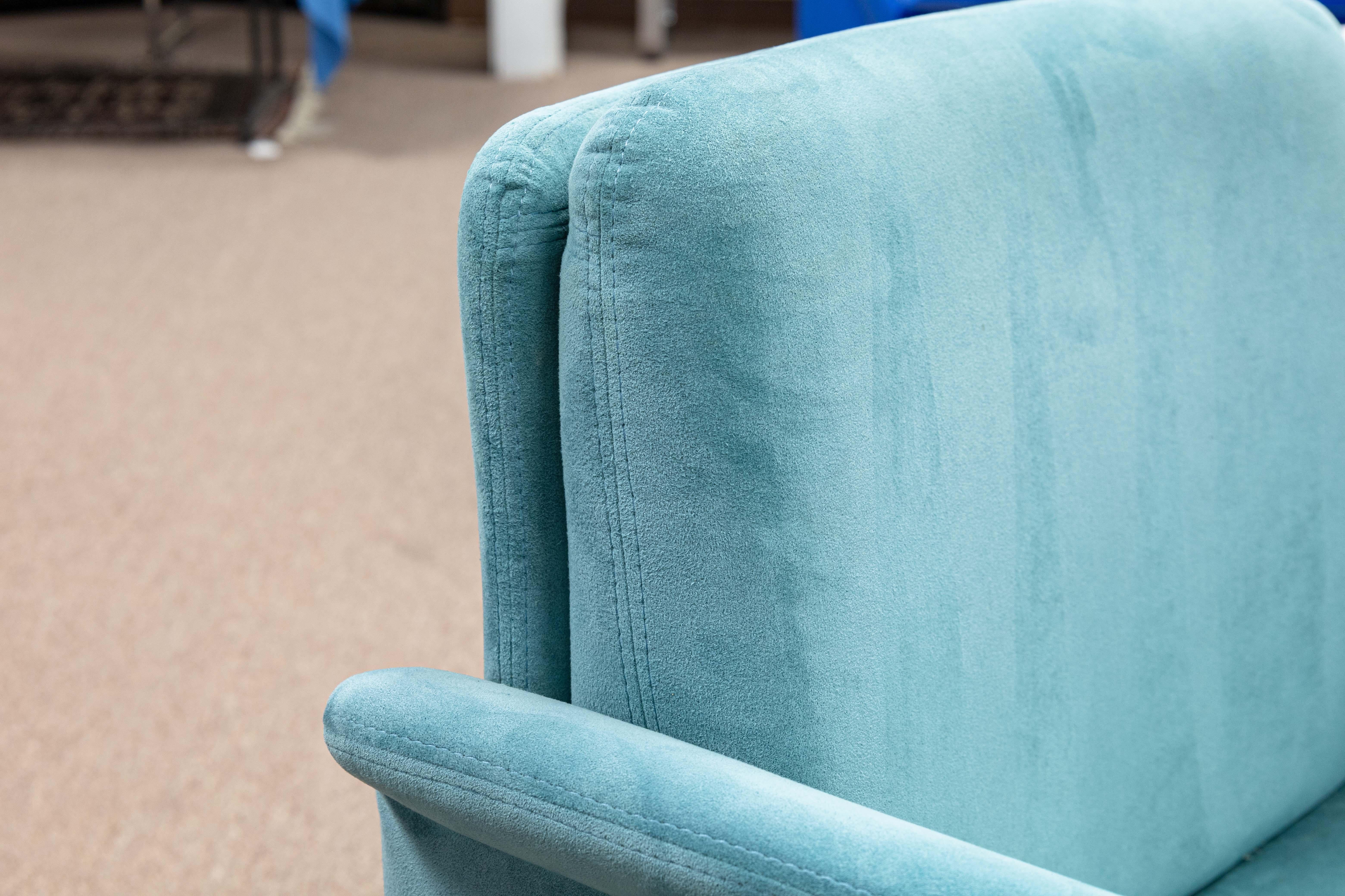 Metal Set of 4 Mario Bellini for Cassina 401 Break Style Blue Velvet Rolling Armchairs