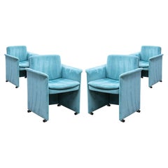 Set of 4 Mario Bellini for Cassina 401 Break Style Blue Velvet Rolling Armchairs