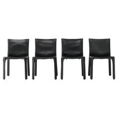 Set of 4 Mario Bellini Leather CAB Chairs in Black for Cassina, 1977, Italy