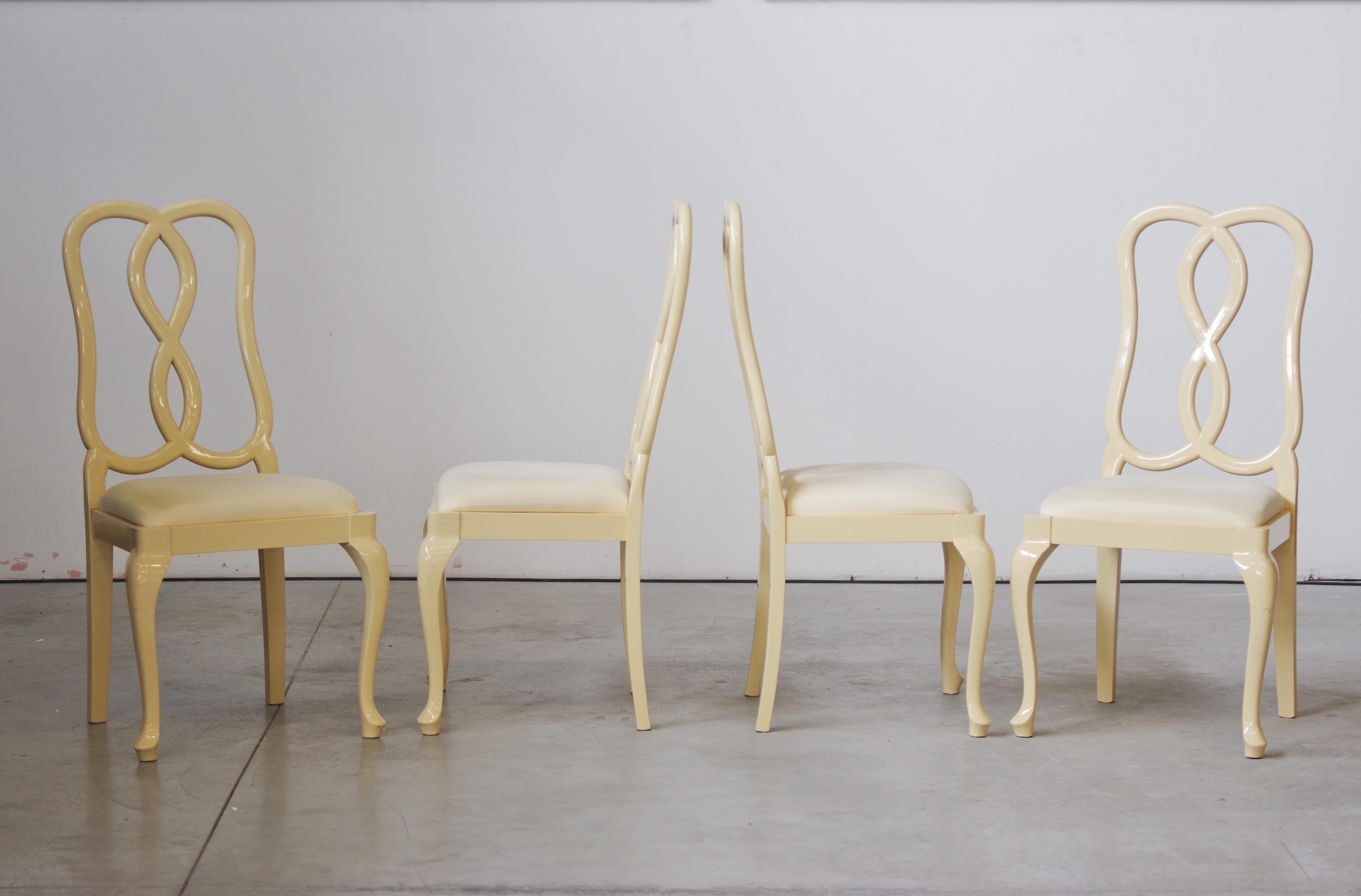 4er-Set Mario Sabot Cremefarben lackierte Buchenholzstühle mit gepolsterten Sitzen (Italian) im Angebot