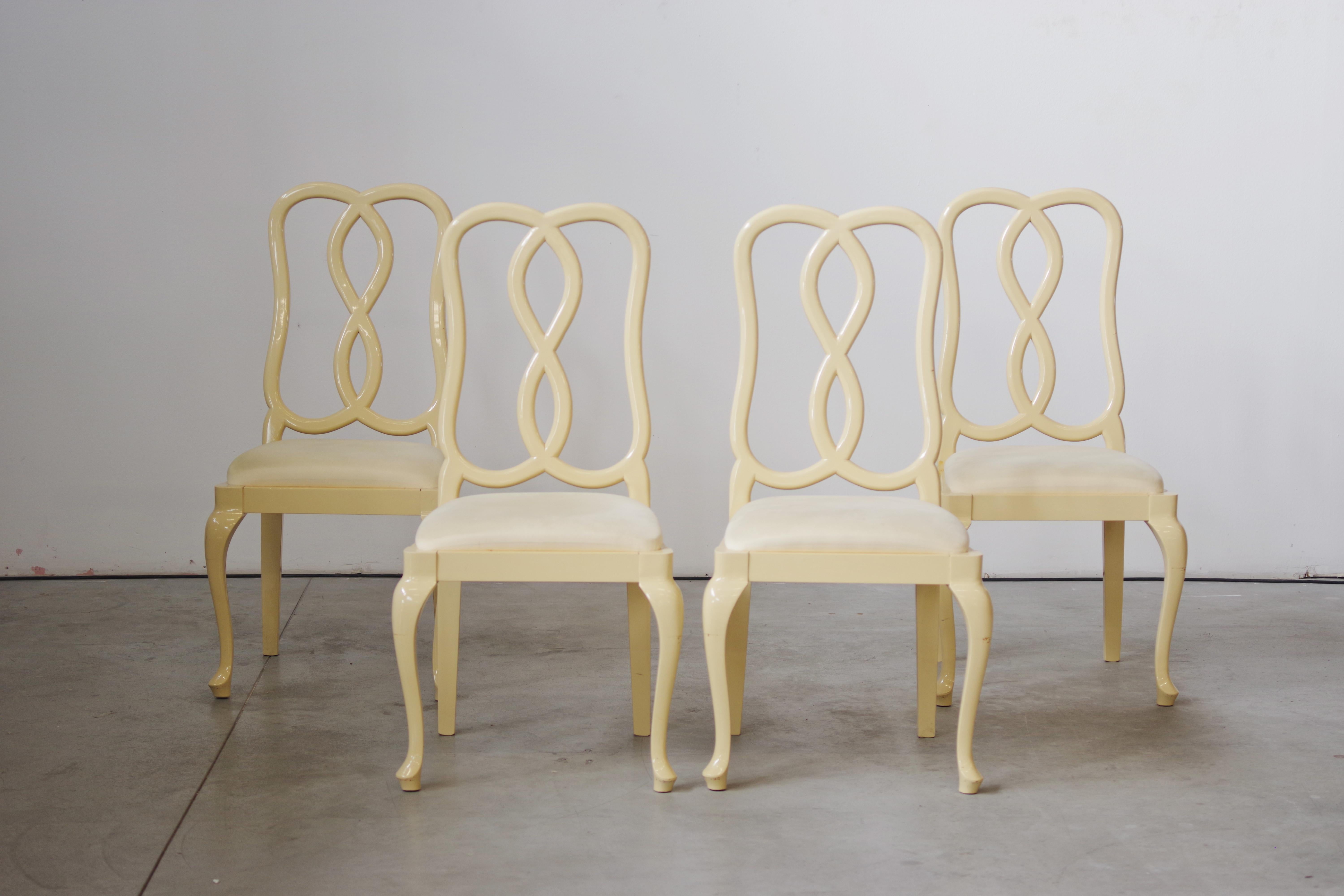 4er-Set Mario Sabot Cremefarben lackierte Buchenholzstühle mit gepolsterten Sitzen im Angebot 2