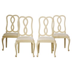 Set of 4 Mario Sabot Cream Lacquered Beech Wood Chairs with Upholstered Seats