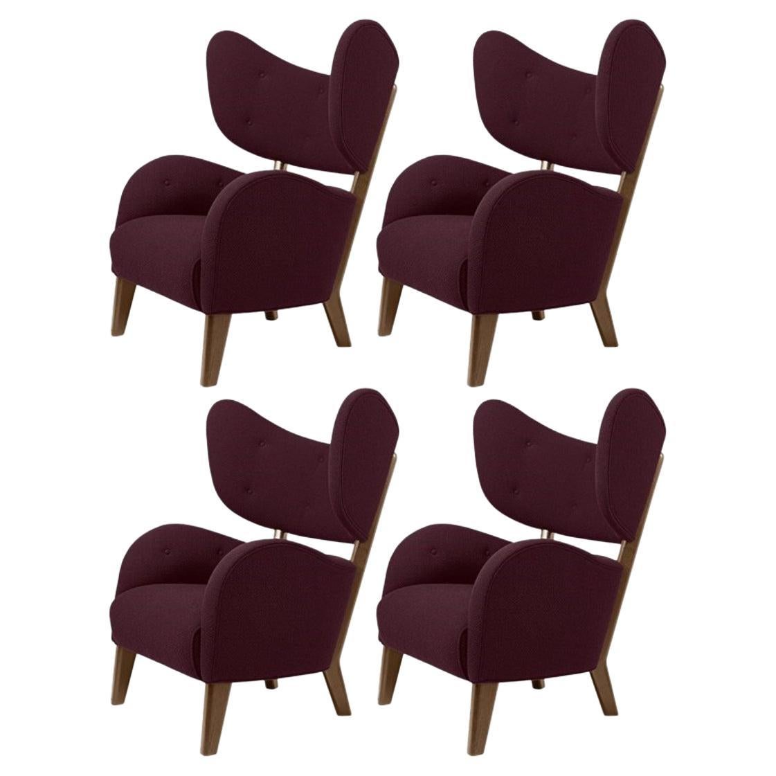 Set of 4 Maroon Raf Simons Vidar 3 Smoked Oak My Own Lounge Chairs by Lassen For Sale