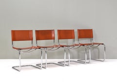 Set of 4 Mart Stam S33 for Fasem Dining Chairs in Cognac Saddle Leather, 1970s