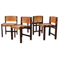 Ensemble de 4 chaises à manger Martin Visser en cuir et wengé