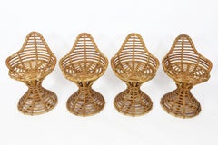 Set of 4 Mary Beatrice Bloch Rattan Stools Manufactured by Robert Wengler