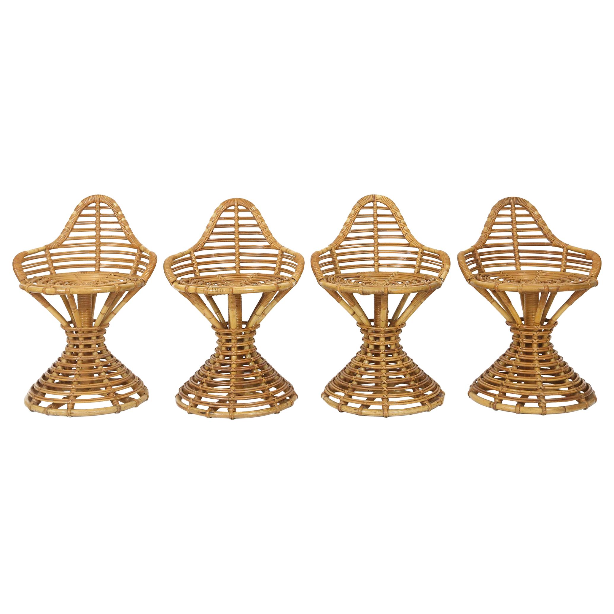 Set of 4 Mary Beatrice Bloch Rattan Stools Manufactured by Robert Wengler For Sale