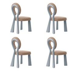 Set of 4 Mary Dining Chair Wood Lacquered legs Dedar Made in Portugal By Ottiu