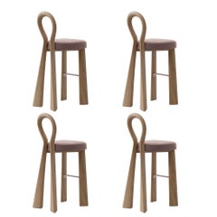 Lot de 4 chaises de bar Mary III en bois ou laquées, marque Dedar, fabriquées au Portugal par Ottiu