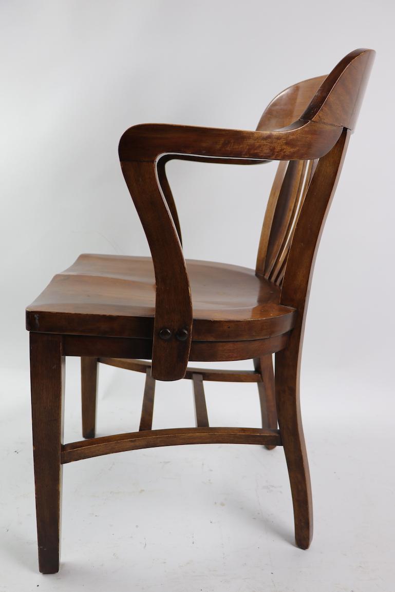 Walnut Set of 4 Matching Bank of England, Yale Library Chairs Attributed to Gunlocke