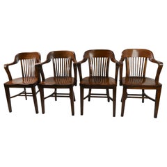 Antique Set of 4 Matching Bank of England, Yale Library Chairs Attributed to Gunlocke