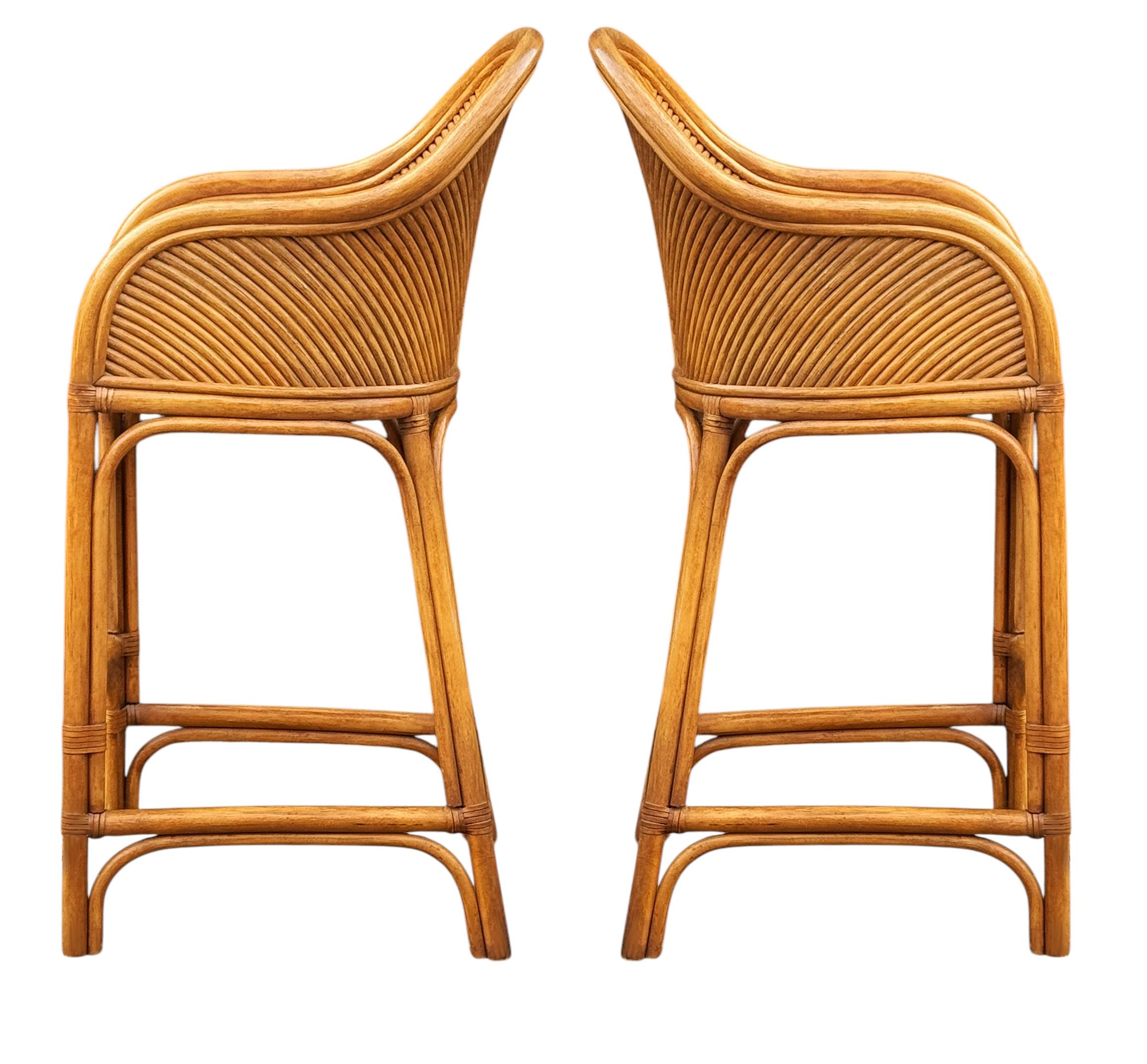 Set of 4 Matching Mid-Century Modern Rattan or Bamboo Bar Stools 6