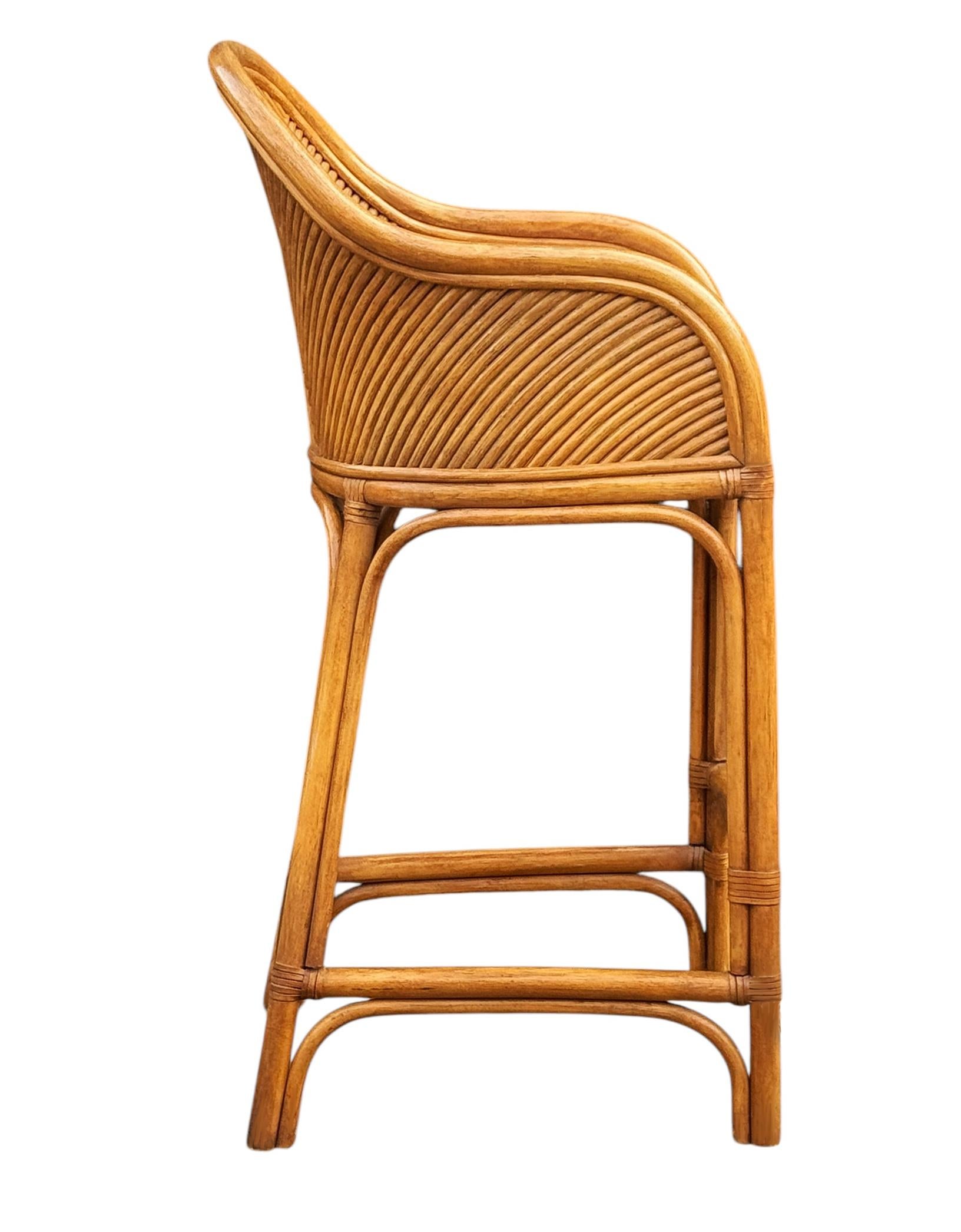 American Set of 4 Matching Mid-Century Modern Rattan or Bamboo Bar Stools
