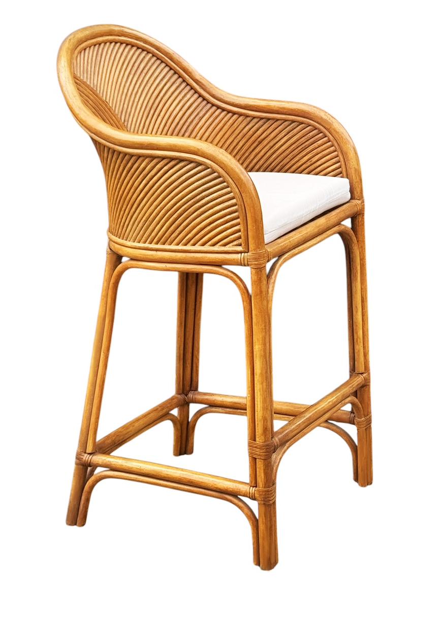 Late 20th Century Set of 4 Matching Mid-Century Modern Rattan or Bamboo Bar Stools
