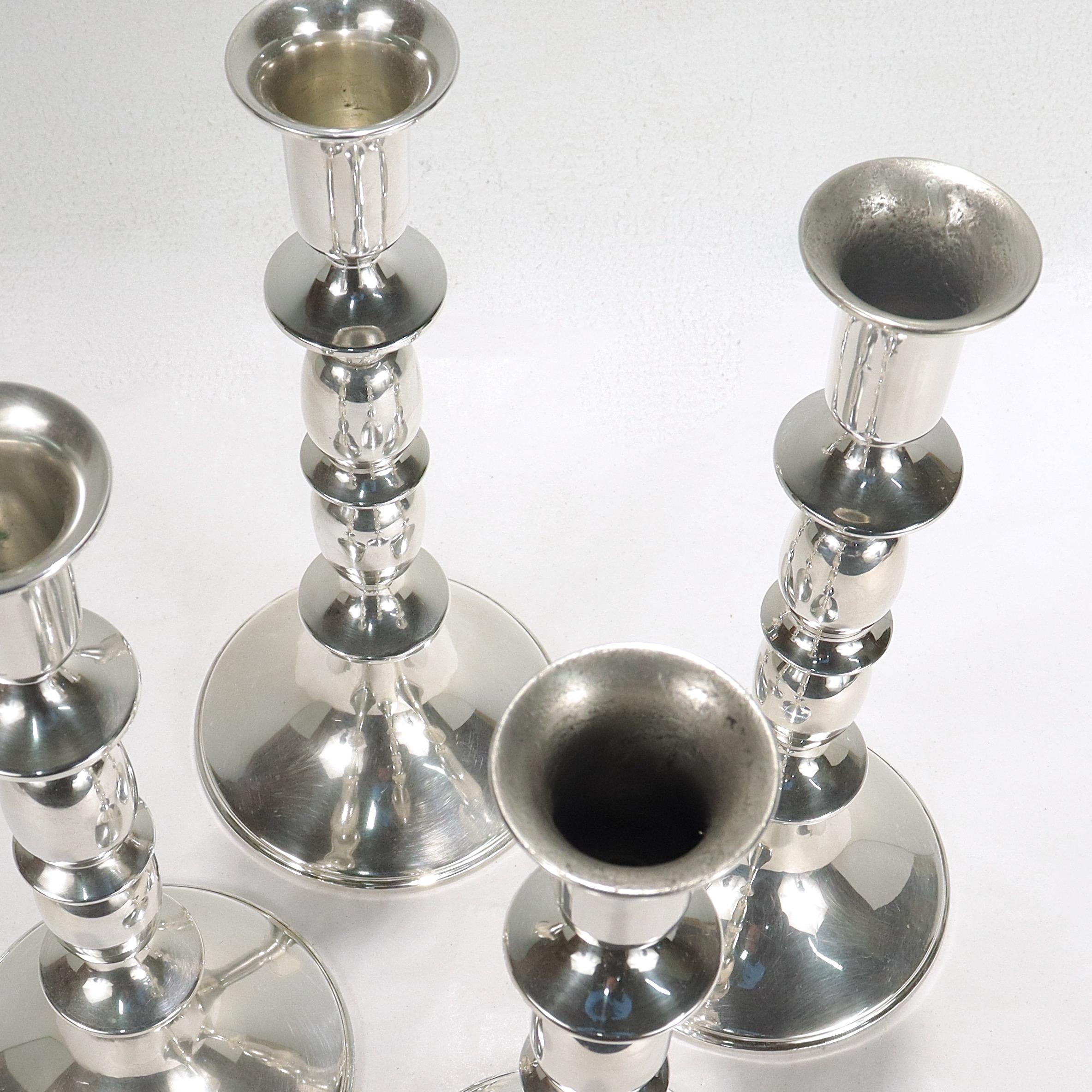 Set of 4 Matching Mid-Century Modern Sterling Silver Candlesticks/Candle Holders For Sale 4