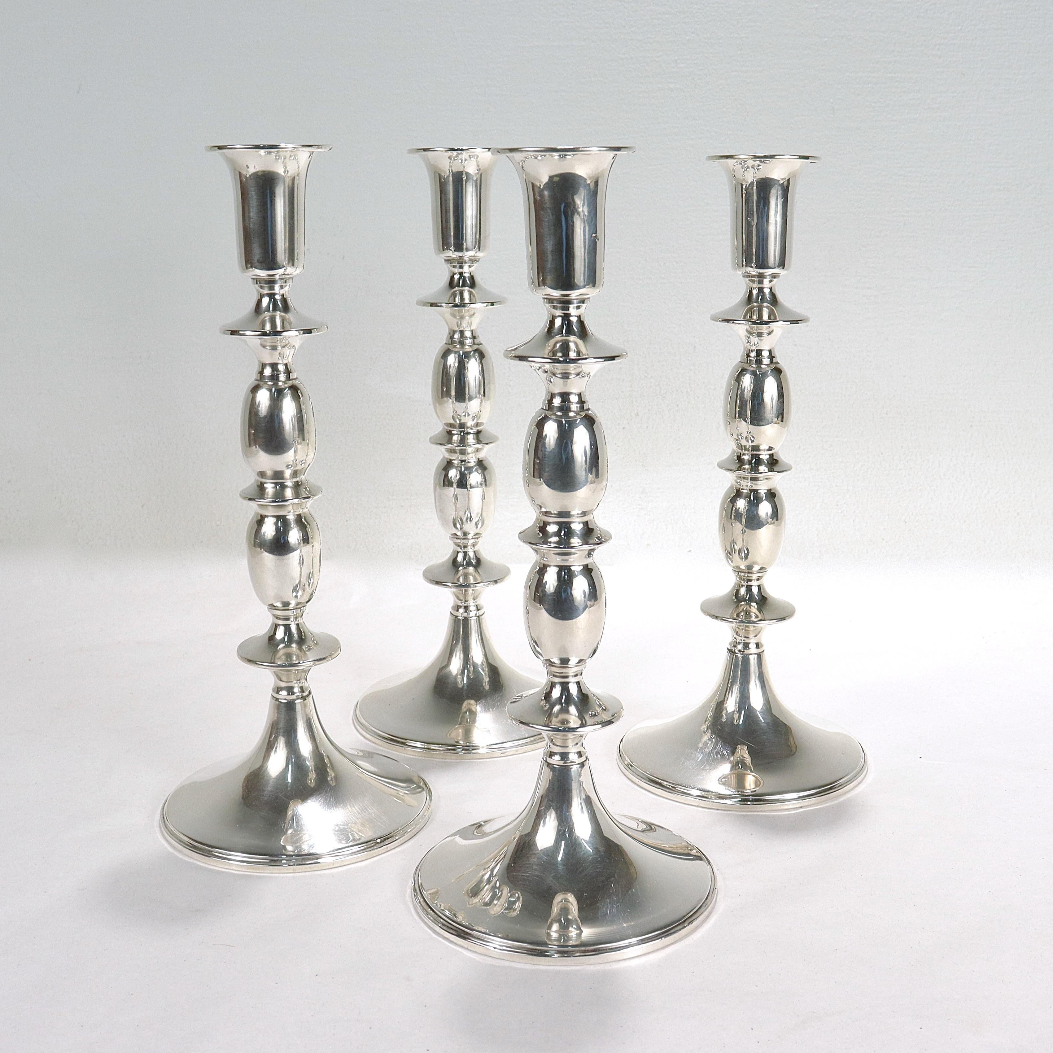 Set of 4 Matching Mid-Century Modern Sterling Silver Candlesticks/Candle Holders In Good Condition For Sale In Philadelphia, PA