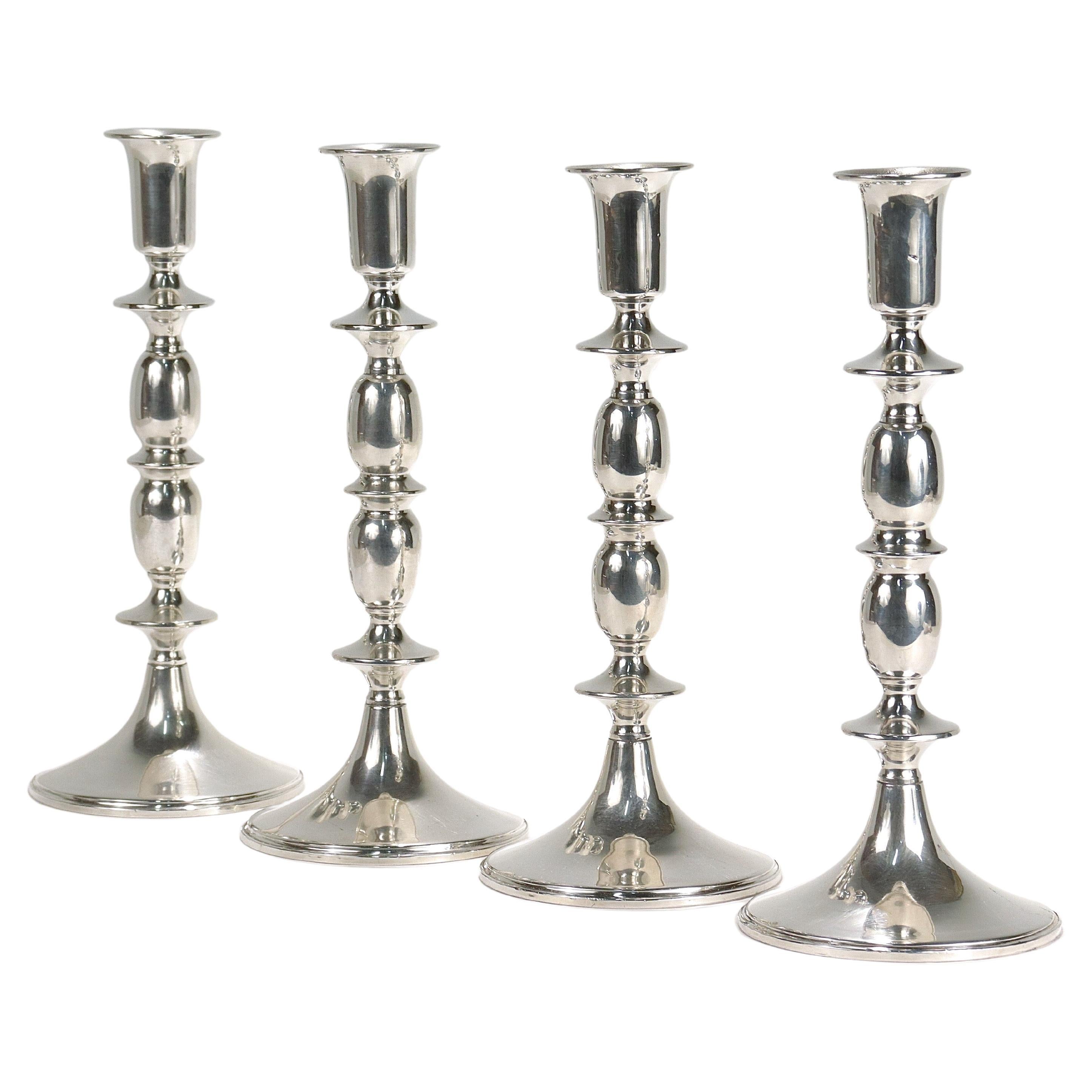 Set of 4 Matching Mid-Century Modern Sterling Silver Candlesticks/Candle Holders For Sale