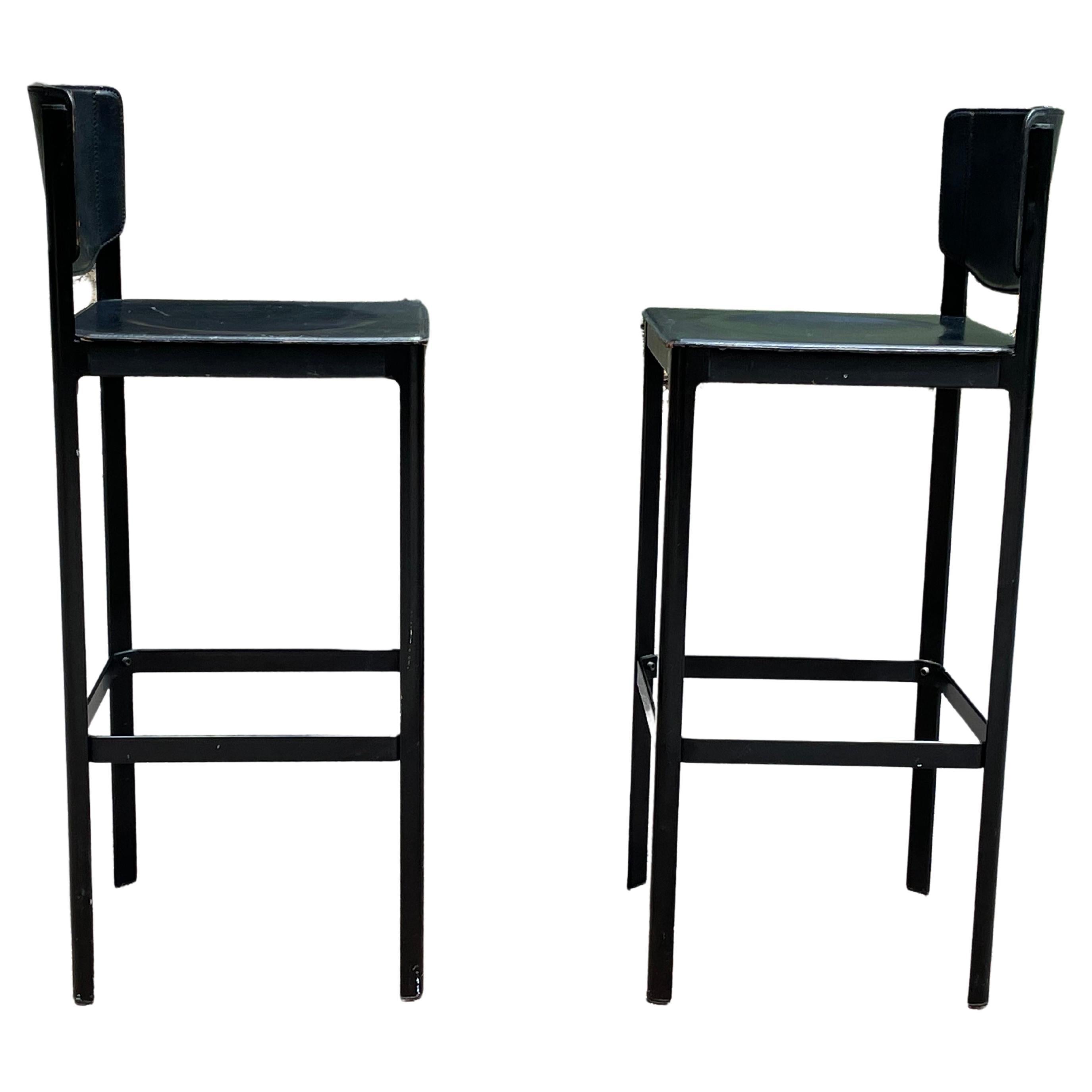 Late 20th Century Pair of Matteo Grassi Bar Stools in Black Leather