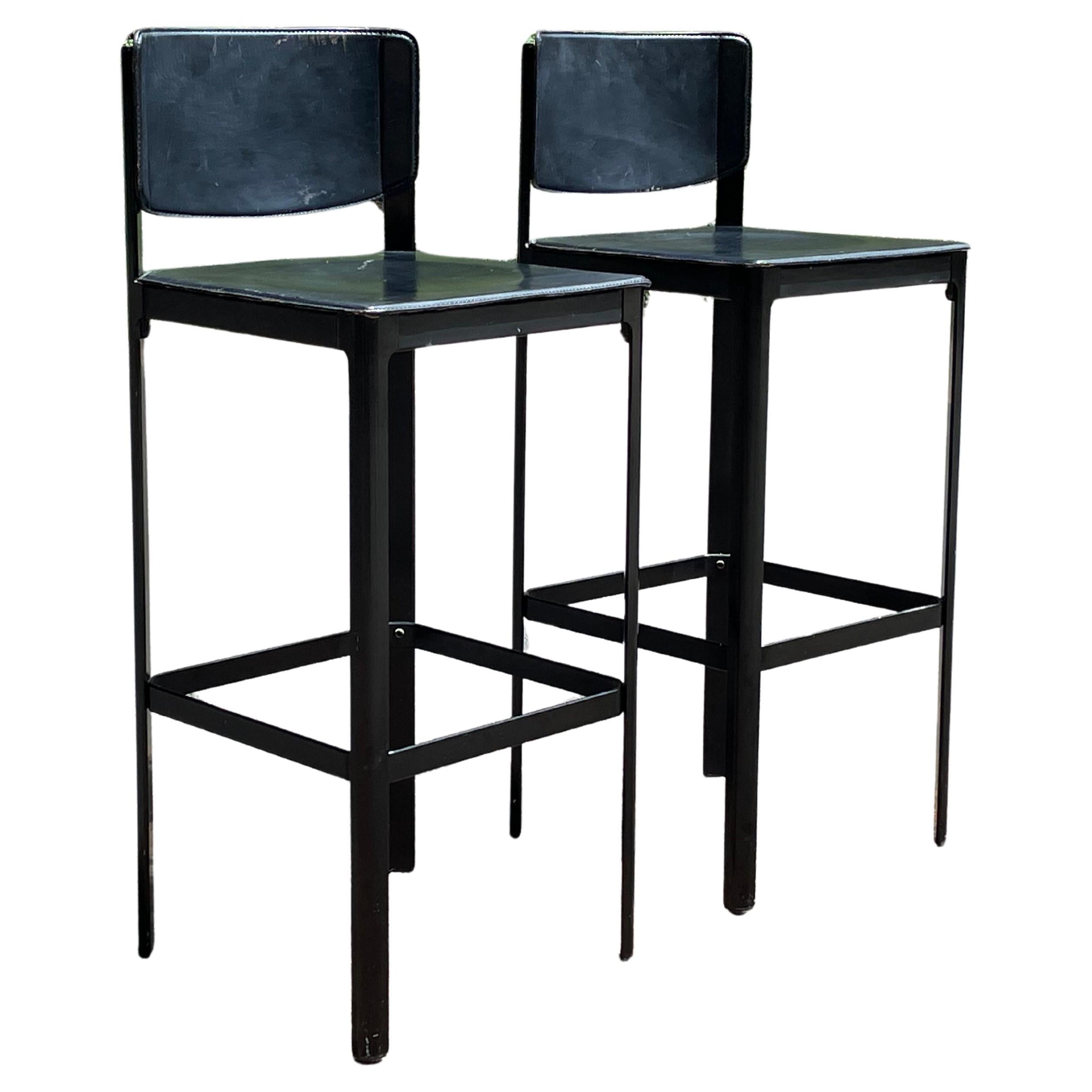 Set of 4 Matteo Grassi Bar Stools in Black Leather 6