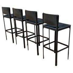 Set of 4 Matteo Grassi Bar Stools in Black Leather