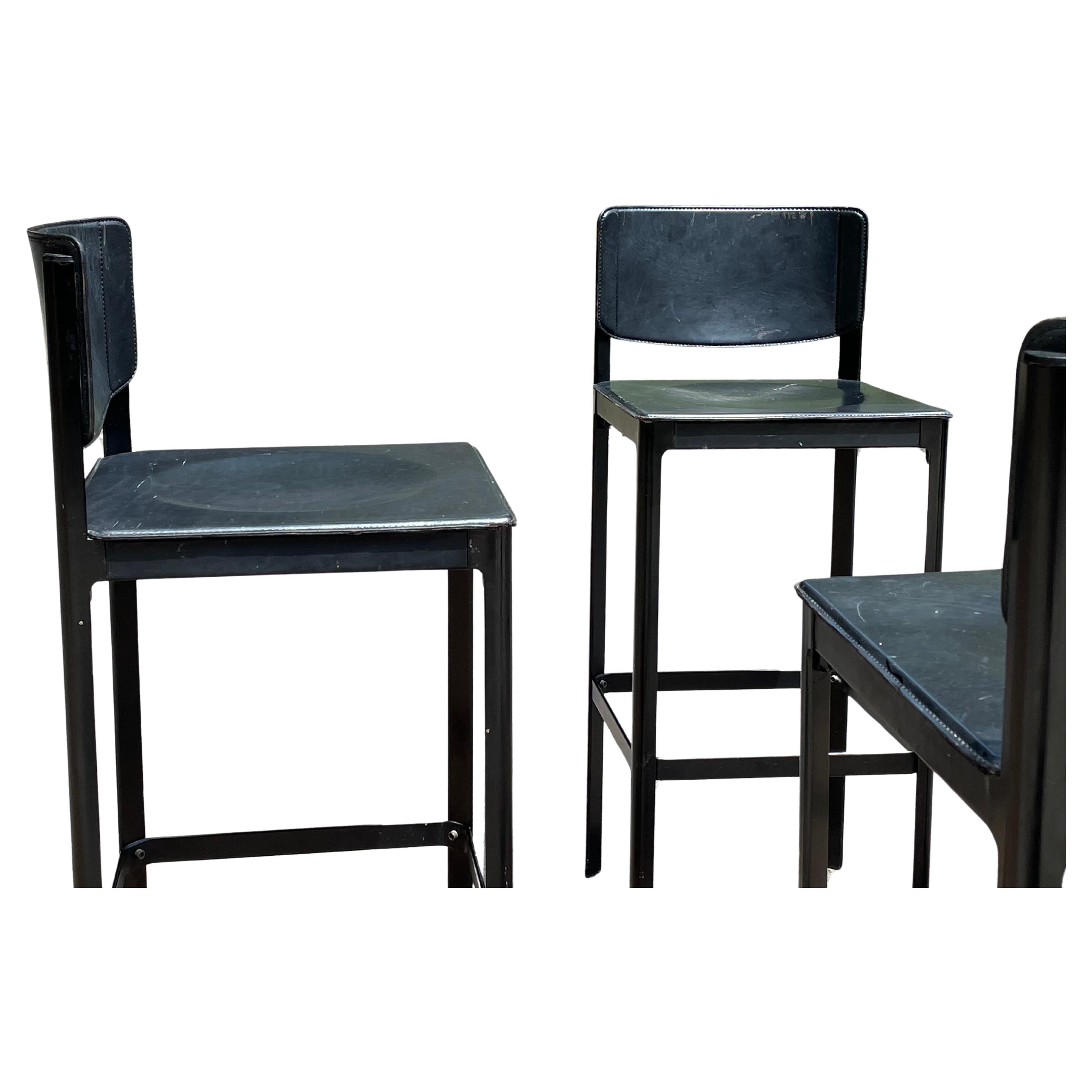Late 20th Century Set of 4 Matteo Grassi Bar Stools in Black Leather