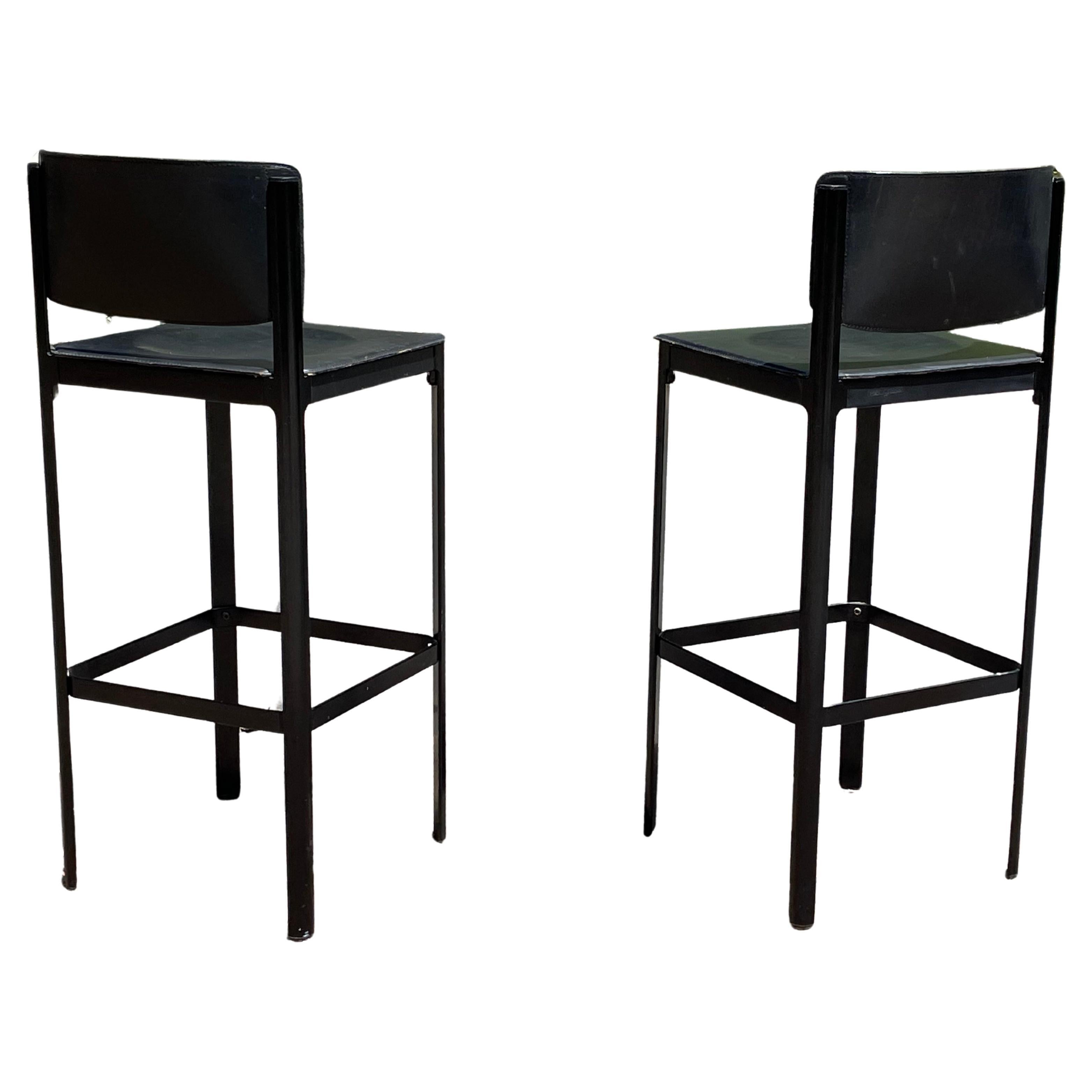 Pair of Matteo Grassi Bar Stools in Black Leather 1