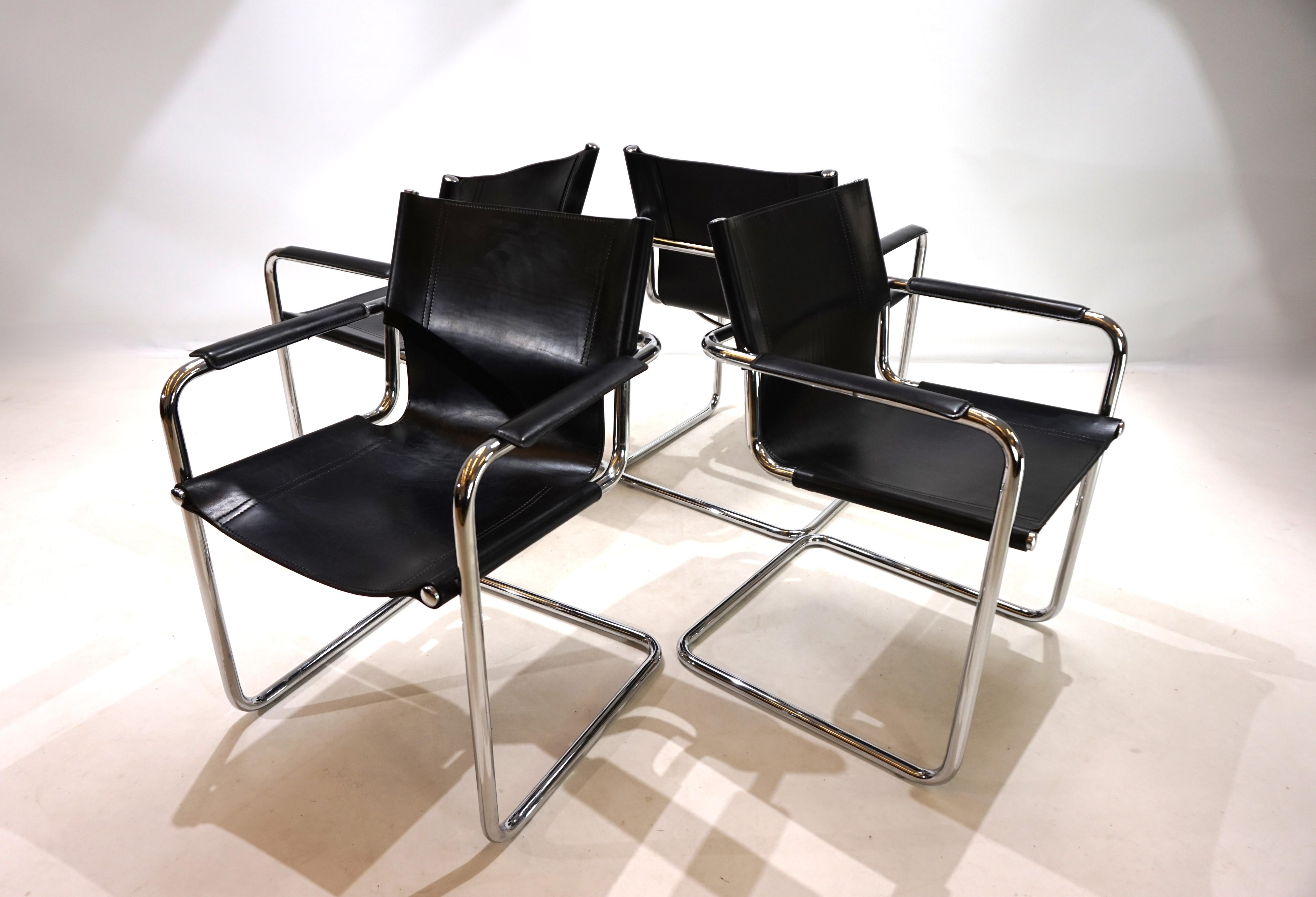 Leather Set of 4 Matteo Grassi MG6 dining chairs by Mart Stam