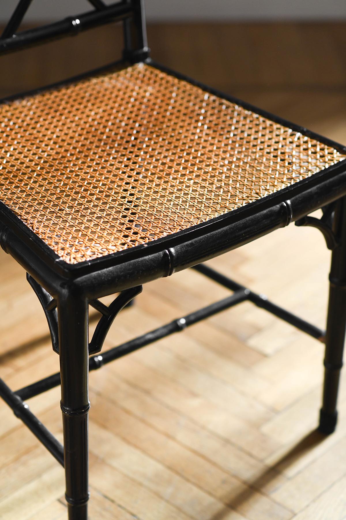 Set of 4 Mc Guire 1970 chairs in black lacquered Rattan and Vienna straw In Good Condition In Roma, RM