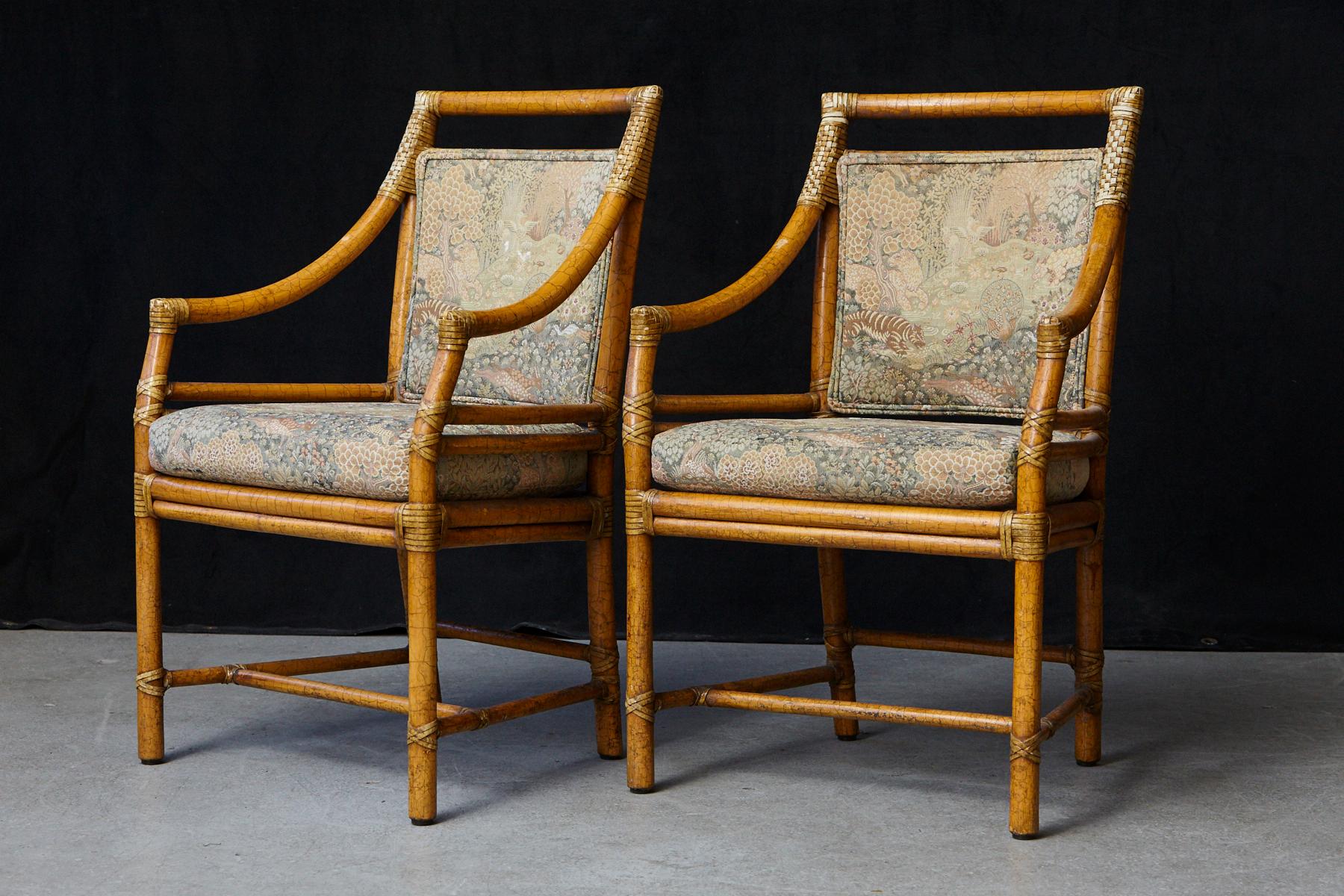Set of 4 McGuire Rattan Target (M-59U) Armchairs with Upholstered Seat In Good Condition In Pau, FR
