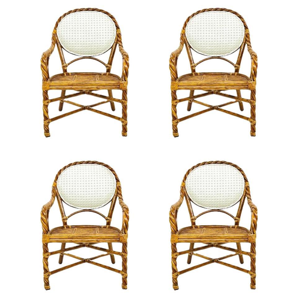 Set of 4 McGuire Twisted Rattan Dining Chairs