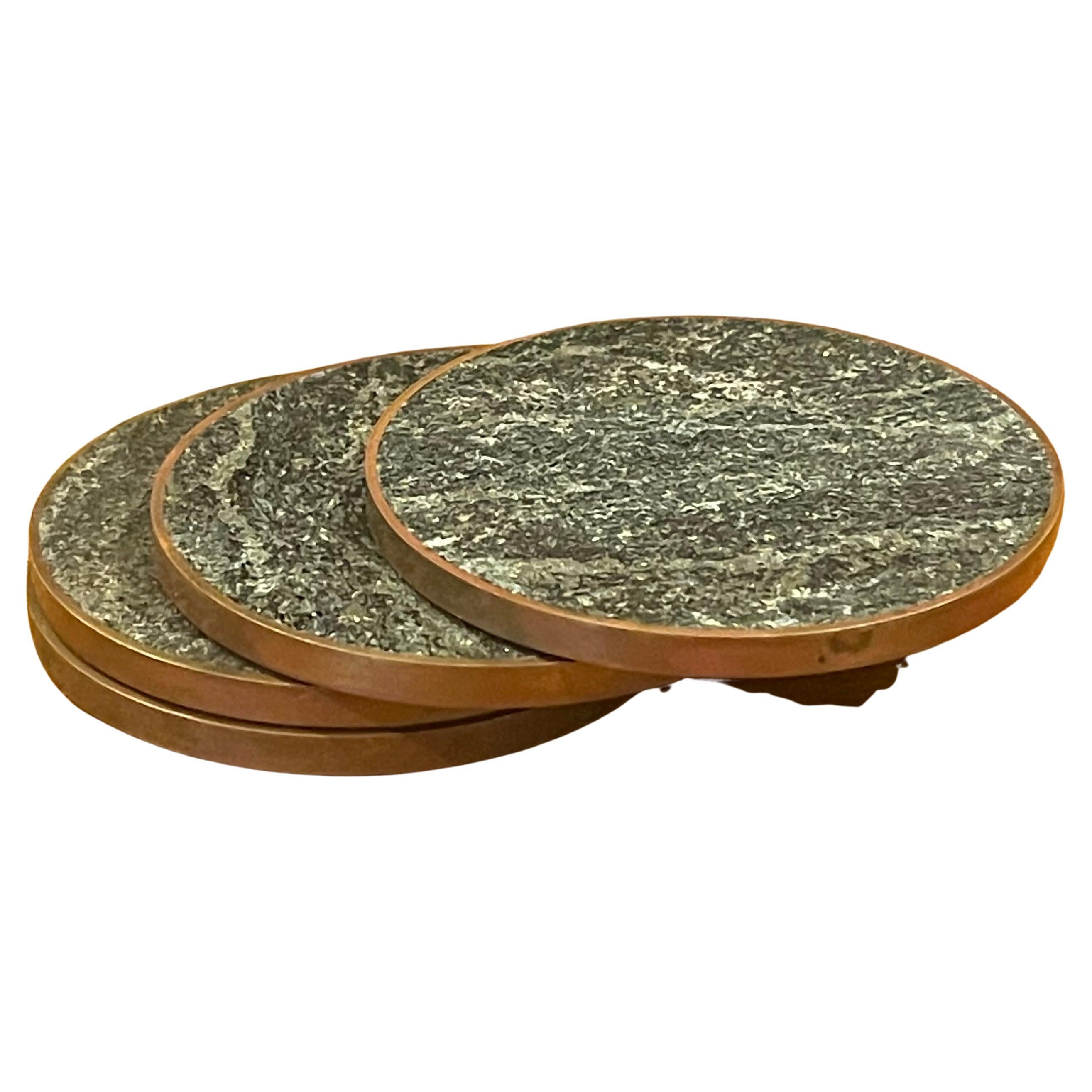 Set of 4 MCM Brass and Marble Coasters by Saulo for Sulitjelma Stein Og Metall For Sale 3