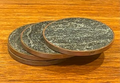 Set of 4 MCM Brass and Marble Coasters by Saulo for Sulitjelma Stein Og Metall