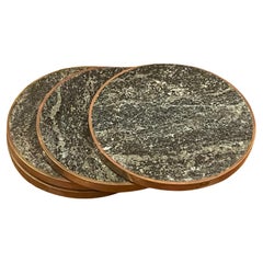 Set of 4 MCM Brass and Marble Coasters by Saulo for Sulitjelma Stein Og Metall