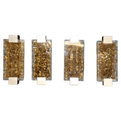 Set of 4 MCM Brutalist Style Gold Filled Glass and Metal Sconces