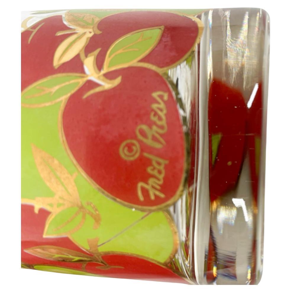 Set of 4 MCM Fred Press Rocks Glasses w/Red & Green Apples and Gold Highlights