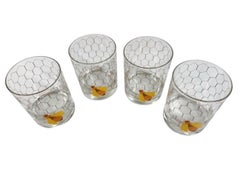 Set of 4 MCM Rocks Glasses with Enameled Bees on Wire Screen by Cera Glass