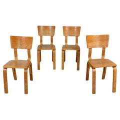 Set of 4 MCM Thonet #1216 Dining Chairs Bent Oak Plywood Saddle Seat Single Bow