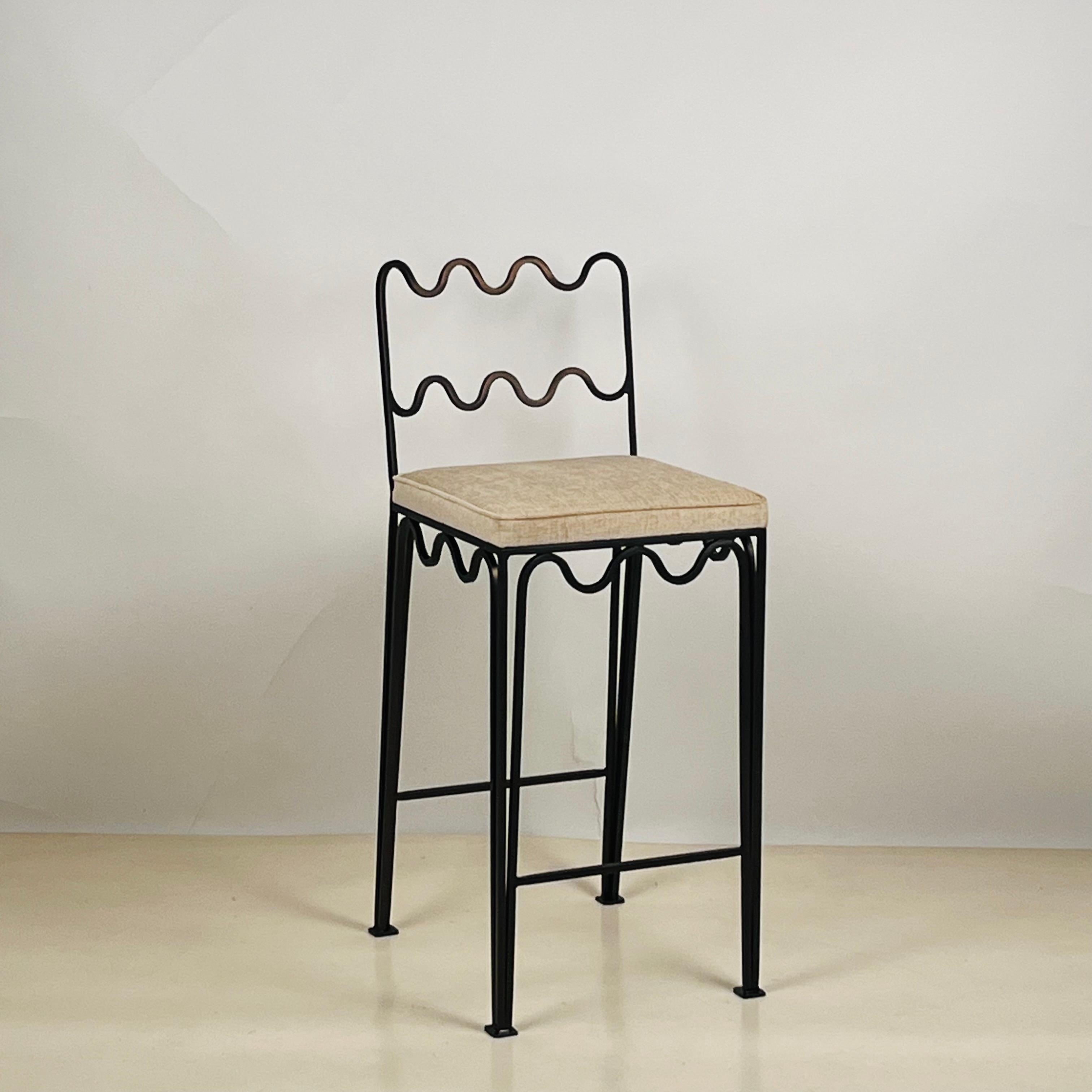 The Méandre™ counter stool by DESIGN FRÈRES®, in COM.

Dark bronze frame.

1/2 yard COM per stool.