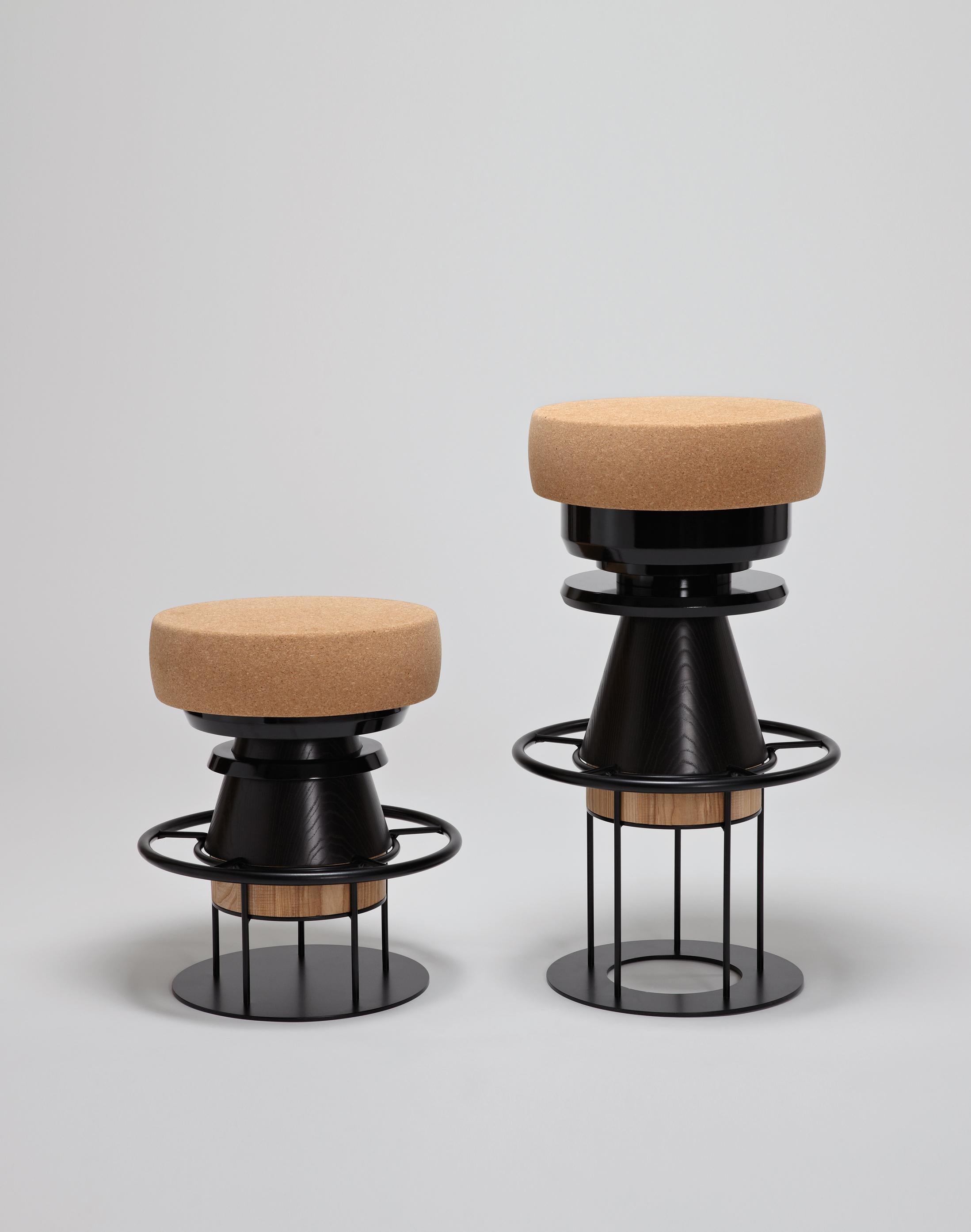 French Set of 4 Medium Black Tembo Stool, Note Design Studio For Sale