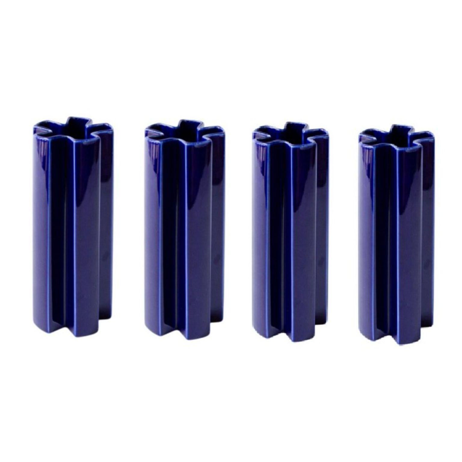 Set of 4 Medium Blue Ceramic KYO Star vases by Mazo Design
Dimensions: D 8 x H 19 cm 
Materials: glazed ceramic.

Both functional and sculptural, the new collection from mazo is very Scandinavian and Japanese at the same time. The series