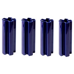 Set of 4 Medium Geometric Ceramic KYO Star Vases in Blue by Mazo Design