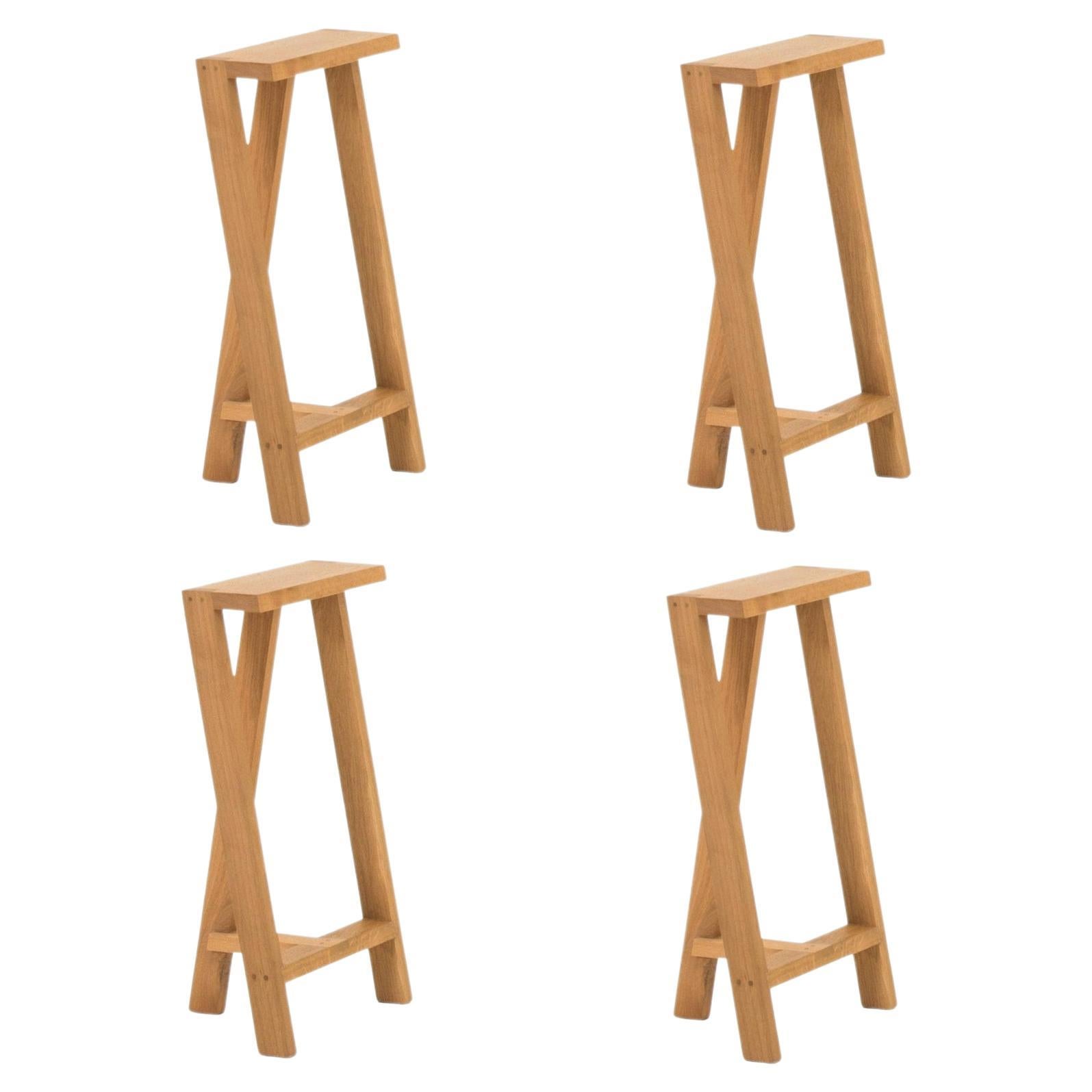 Set of 4 Medium Pausa Oak Stool by Pierre-Emmanuel Vandeputte